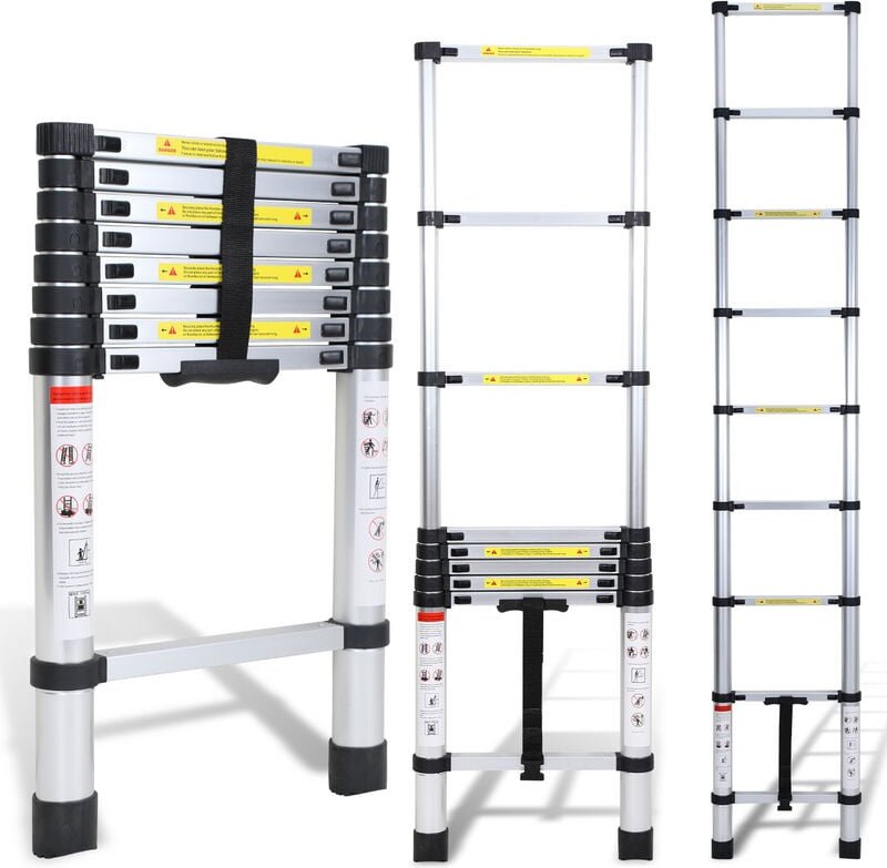 Teleskopleiter Alu Leichtgewicht Rutschfester Anlegeleiter 3,2m Silber Multifunktionsleiter Mehrzweckleiter Ausziehbare ...