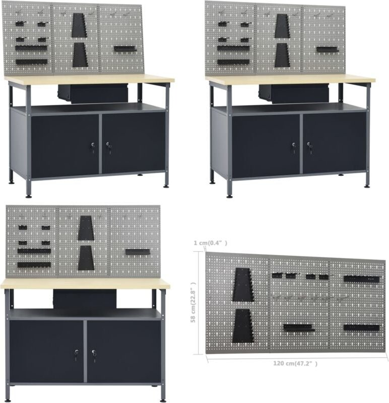 Vidaxl - Werkbank mit 3 Werkzeugwänden - Werkbank - Werkbänke - Home & Living - Schwarz
