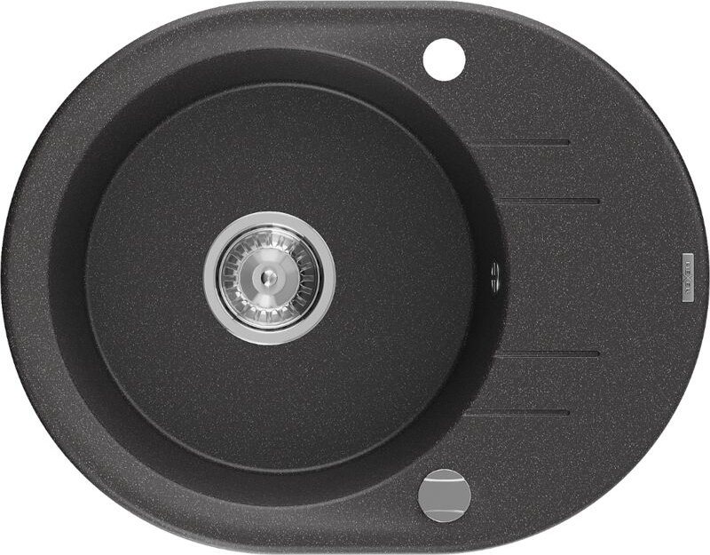 Kevin Granitspüle mit einem Becken und einer Abtropffläche 586 x 458 mm, Schwarz gesprenkelt, - Mexen