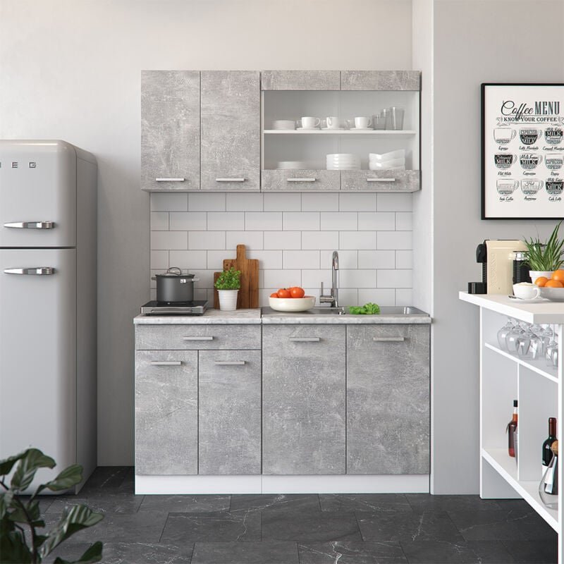 Singleküche R-Line, Beton, 140 cm , ap Marmor Vicco