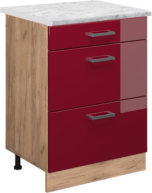 Vicco - Küchenschrank R-Line, Bordeaux Hochglanz, 60 cm ap Marmor