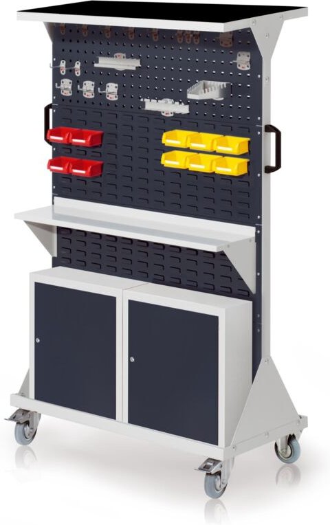Kappes RasterMobil® mobiler Arbeitsplatzschrank Größe 4 1580x1000x500mm 2x Lochplatte 6x Schlitzplatte mit Auflageboden ...