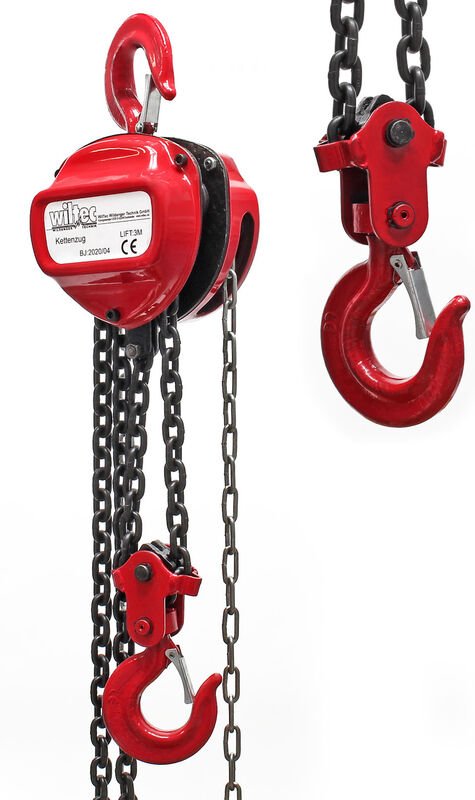 Wiltec Kettenzug mit 5000kg Traglast, 3 m Kettenlänge und 2,5 m Hubhöhe, für einfaches Lastenheben, Flaschenzug, Seilzug...