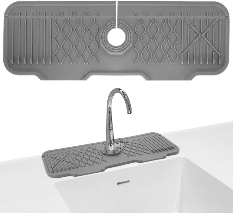 Thumbnail - Silikon-Waschbecken-Wasserhahnmatte, 17 x 6,25 Zoll, Spritzschutz, Wasserhahngriff mit Neigung, schützt Spüle und Badezi...