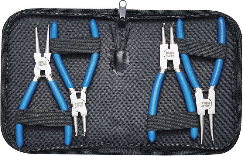 K.105-4175 Sprengringzange Satz 175 mm Seegeringzange Sicherungsringzange Set gerade gebogen - 4 tlg. - Mit Tasche - Kra...