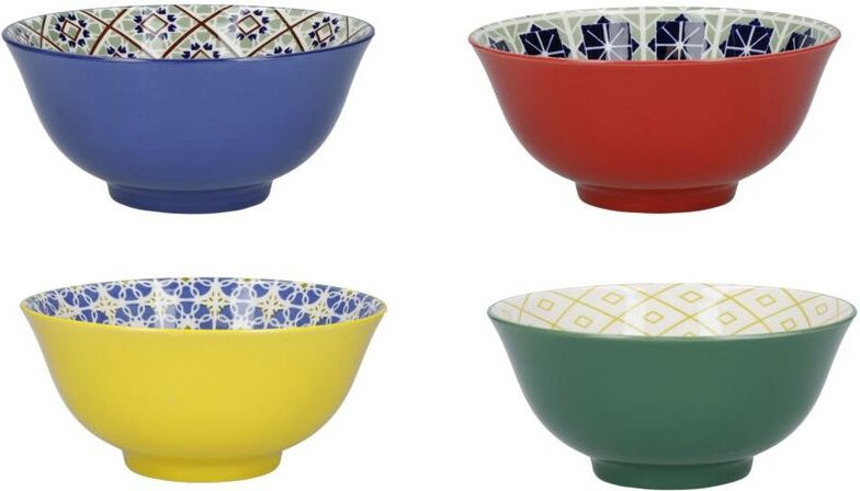 KitchenCraft Set de 4 Schalen de Müsli de Keramik in Box de Geschenkbox, Schalen für Eis, Suppe und anderes, Design "Wor...