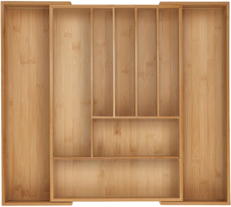 Relaxdays - Besteckkasten, 7–9 Fächer, ausziehbarer Besteck Schubladeneinsatz, HxBxT: 6 x 34-56 x 50 cm, Bambus, natur