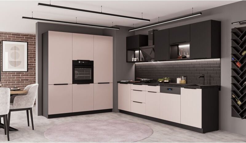 Küchen Preisbombe - Küche arona + siena loft 280 + 180 cm Küchenzeile Küchenblock Einbauküche Kaschmir beige matt + Schw...