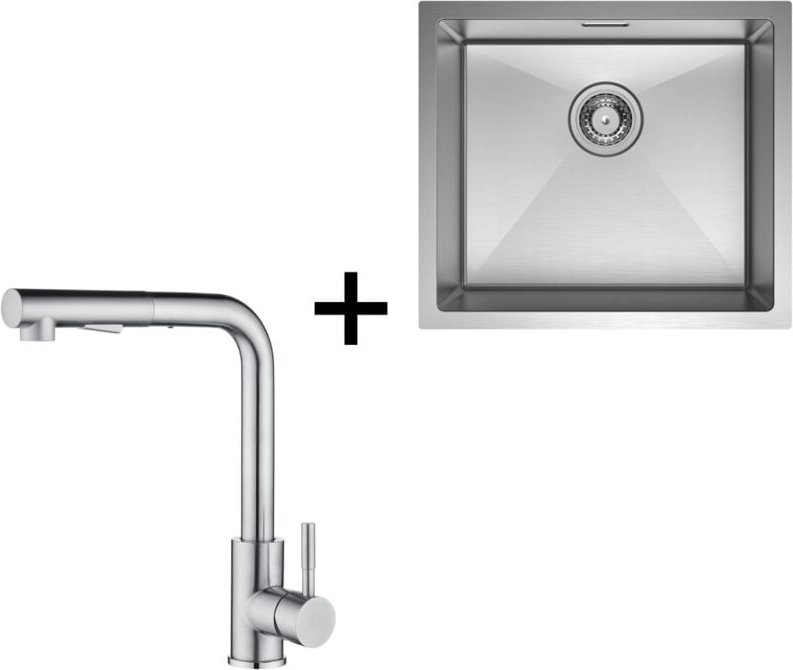 Edelstahlspüle 50 x 44 cm Küchenspüle Unterbauwaschbecken gebürstete + 31cm Küchenarmatur ausziehbarer Küchenarmatur - C...