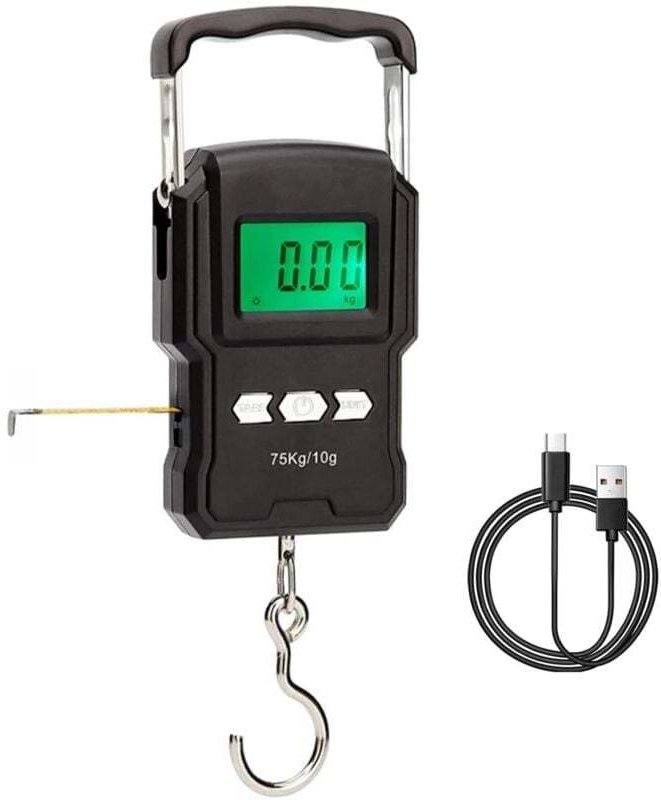 Lntyq Koffer-Gepäckwaage, 165 lb/75 kg Hängegepäckwaage, Angelwaage mit hintergrundbeleuchtetem LCD-Display und Maßband