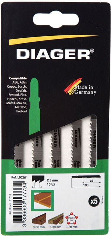 Thumbnail - Sägeblätter für Stichsäge für Holz und Kunststoff – L002W Packung mit 5 Stück