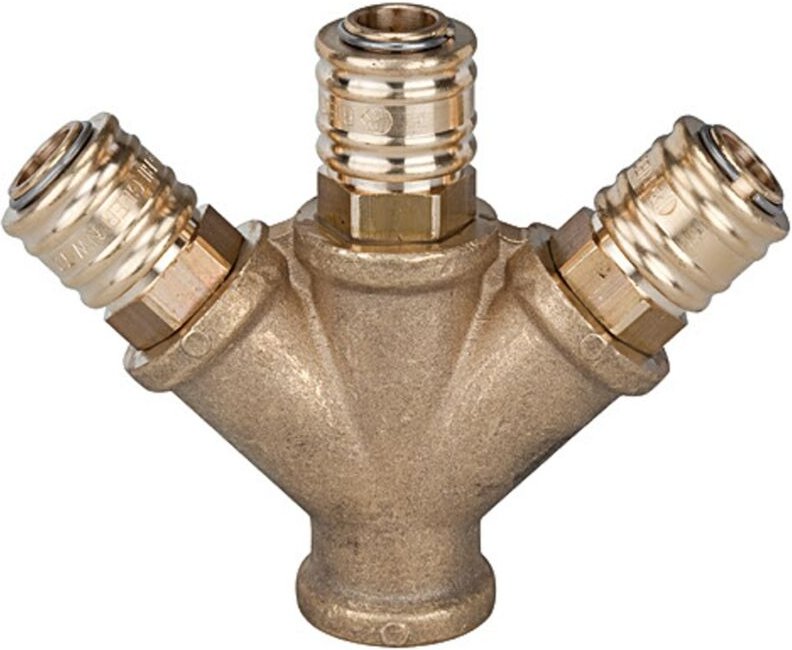 Verteiler 3-fach, Messing mit 3 Kupplungen NW7,2, ig G1/2' riegler