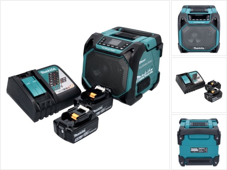 Makita DMR 203 RT Bluetooth Lautsprecher 12 V 18 V IP64 + 2x Akku 5,0 Ah + Ladegerät
