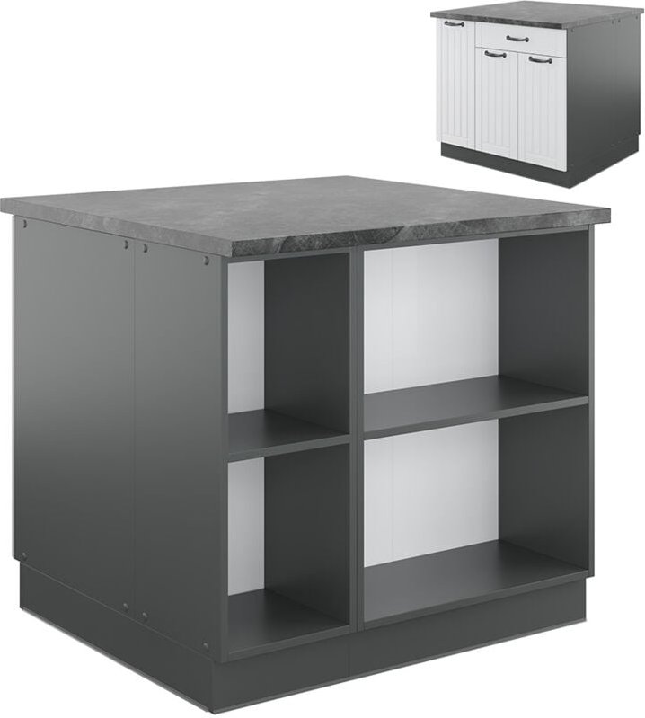 Vicco - Kücheninsel Fame-Line, Weiß Landhaus/Anthrazit, 90 cm mit Schublade, ohne Arbeitsplatte