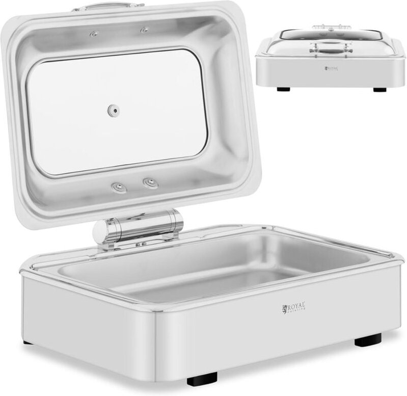 Royal Catering - Chafing Dish Warmhaltebehälter Speisenwärmer Brennpaste gn 1/1 8,5L Sichtfenster