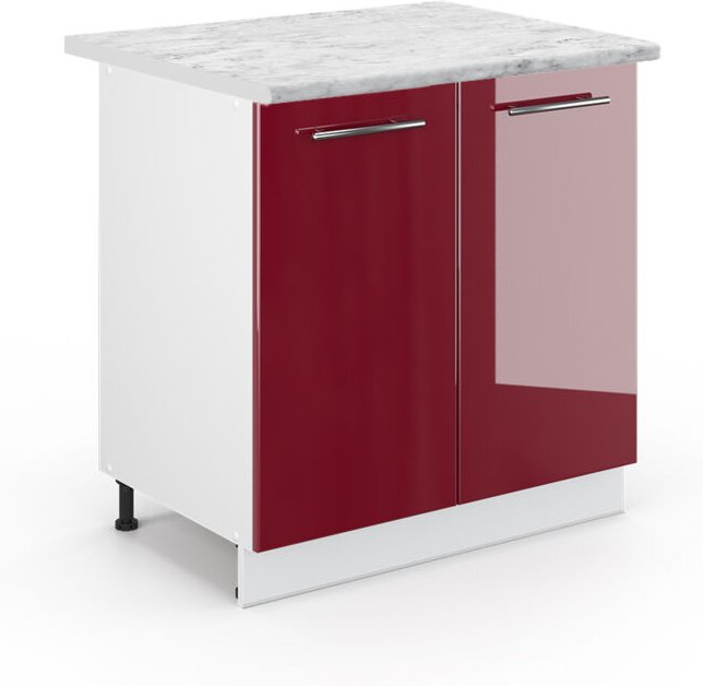 Vicco - Spülenunterschrank Fame-Line, Bordeaux Hochglanz, 80 cm mit Regal, ap Marmor