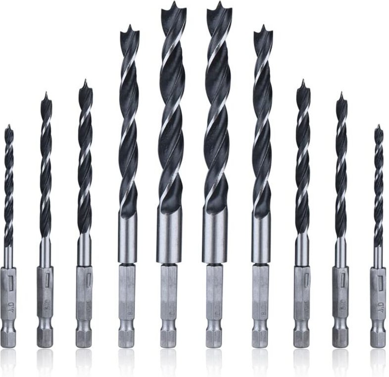 2 Sets 5 Stück HSS-Spiral-Holzbohrer, 6,35 mm Sechskantschaft, Holzbohrer, 4 mm/5 mm/6 mm/8 mm/10 mm Spiral-Senkbohrer z...