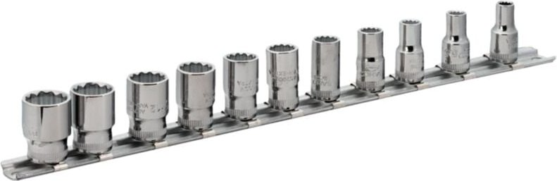 Bahco - 1/4 Steckschlüssel-Satz, Zwölfkant, metrisch - 11-tlg., auf Klemmleiste