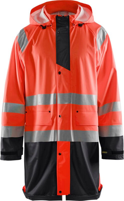 Thumbnail - Hochsichtbare Regenjacke Stufe 1 4324 - Neonrot/Schwarz XXXL