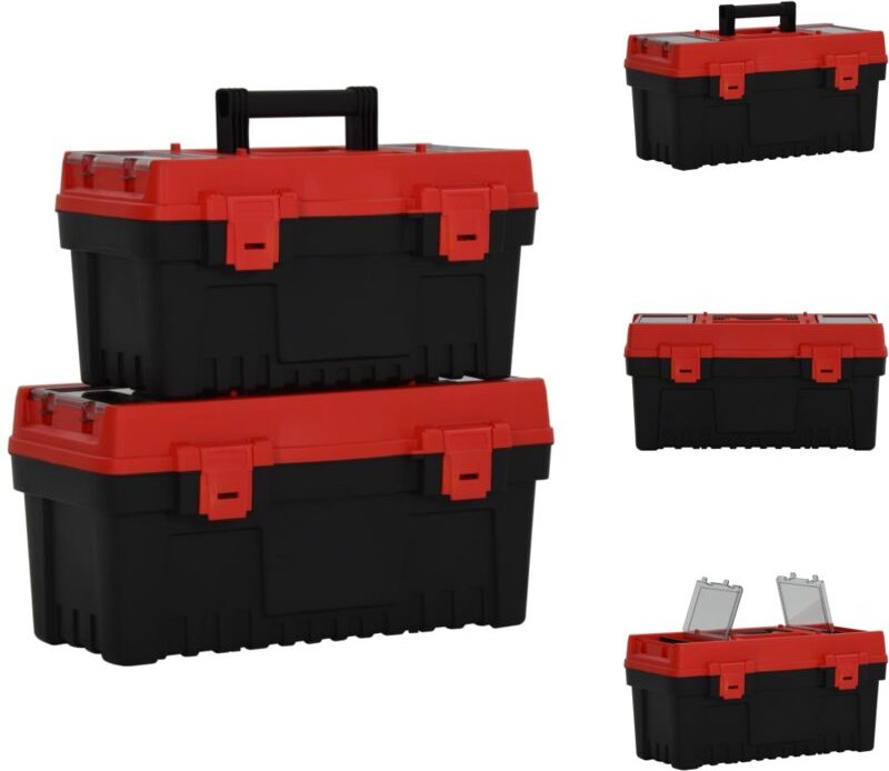 Werkzeugkästen - Living 2-tlg. Werkzeugbox-Set Schwarz und Rot Polypropylen - Schwarz