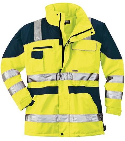 Warnparka, Gr. L, gelb/blau