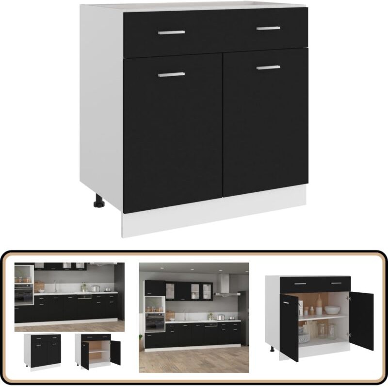 Schubunterschrank Schwarz 80x46x81,5 cm Holzwerkstoff - Küchenschränke - Holzschrank - Untertischschrank - Schwarz - Sch...