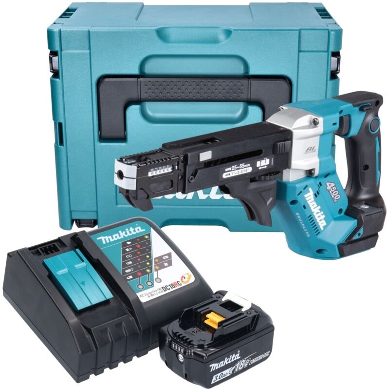 Dfr 552 RF1J Akku Magazinschrauber 18 v 25 - 55 mm Brushless + 1x Akku 3,0 Ah + Ladegerät + Makpac - Makita