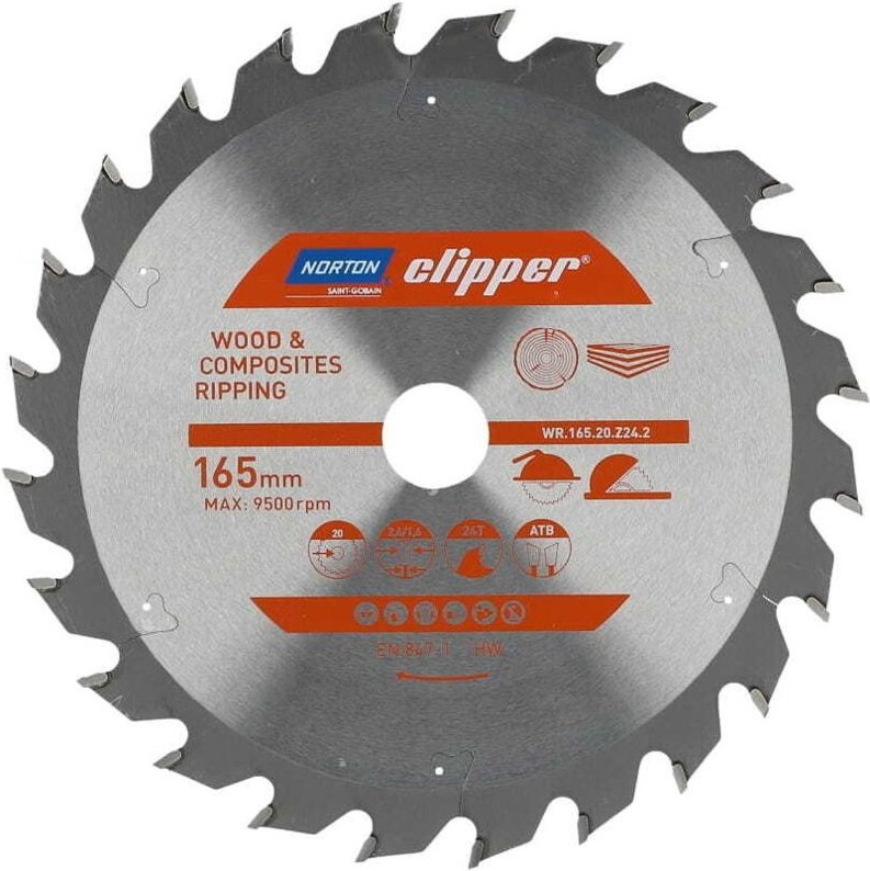 NORTON KREISSÄGE 165 mm x 20 mm x 24z HOLZ & VERBUNDWERKSTOFFE ATB (2,6 / 1,6)