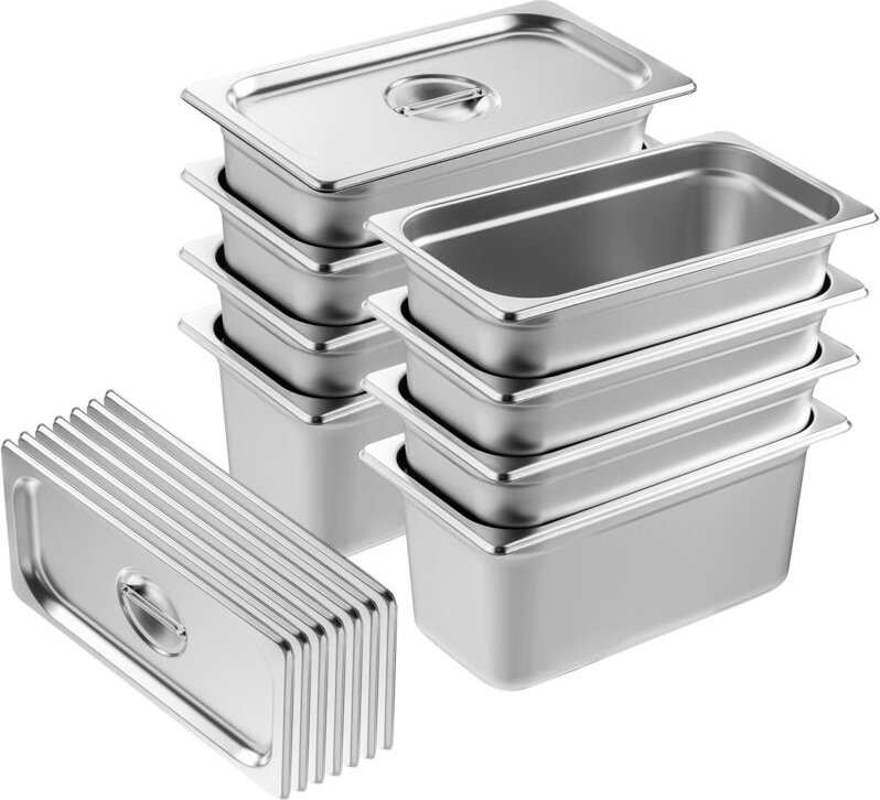 Mophorn - 8er-Pack Hotelpfannen, 1/3-Größe Anti-Stau-Dampfpfanne mit Deckel, 0,8 mm dicker Edelstahl, 6 Zoll tiefe Gastr...