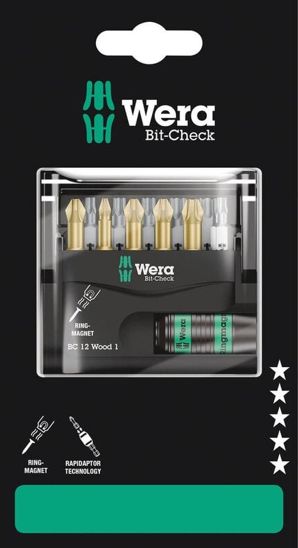 Bit-Check 12 Wood 1 sb 05136390001 Bit-Set 1/4' (6.3 mm) inkl. Bithalter - Wera