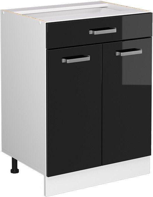Küchenunterschrank R-Line, Schwarz Hochglanz, 60 cm mit Schublade, ohne Arbeitsplatte Vicco