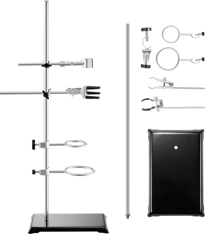 Laborständer-Stützset, 23,6 Stahlstange mit 8,3 x 5,3 Gusseisensockel, inkl. Kolben, Bürette und Kreuzklemmen - Mophorn