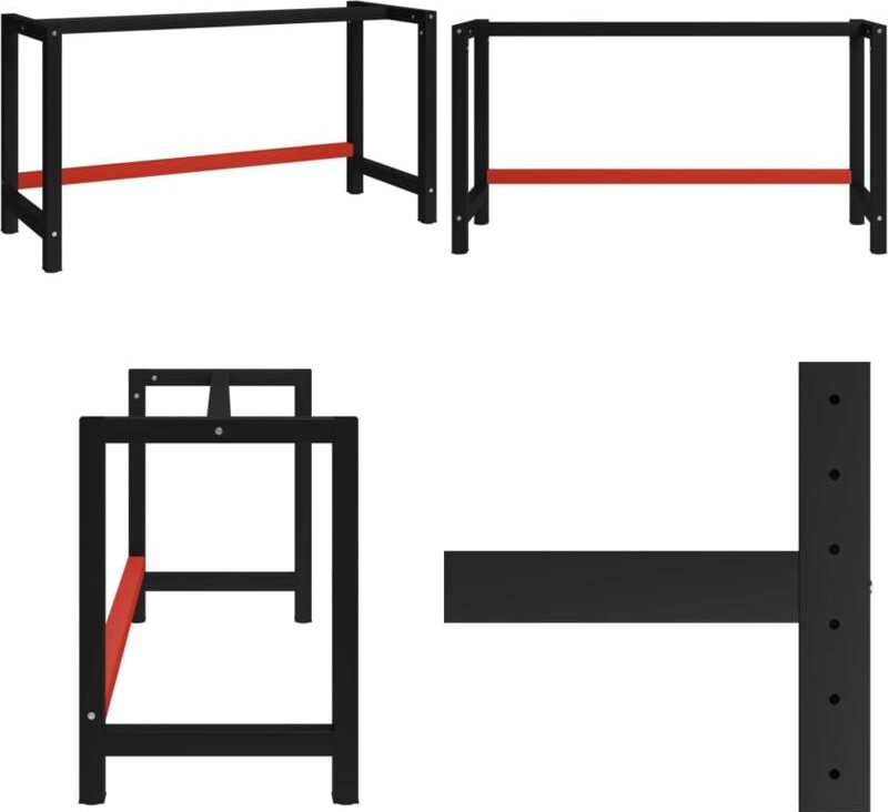 Werkbankgestell Metall 150x57x79 cm Schwarz und Rot - Tischgestell - Werkbankgestell - Metallgestell - Schwarzes Gestell...