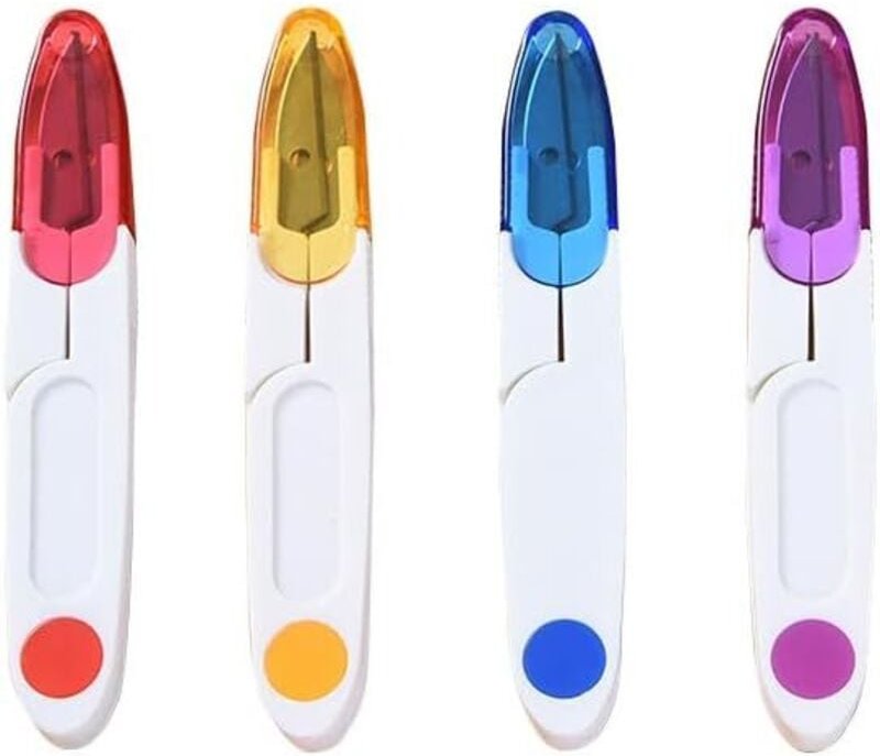 Bluedeer - Nähschere, Fadenschneider, Schere, kompakt, mehrfarbig (gelb, lila, blau, rot), mit Sicherheitskappe, 4 Stück