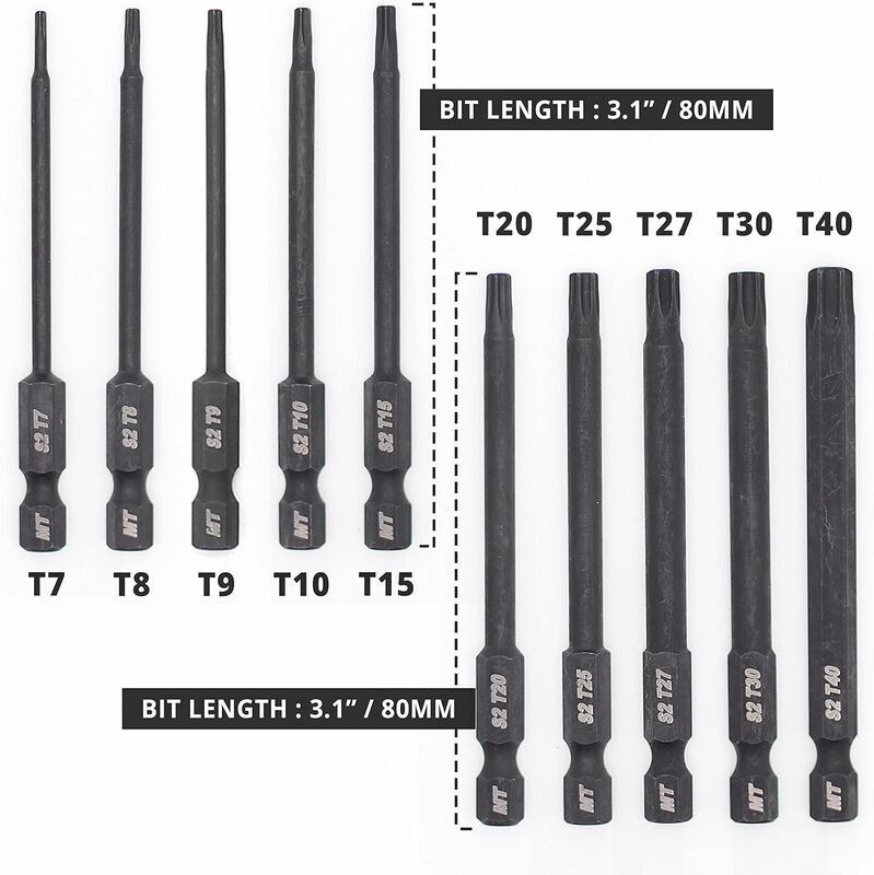Torx-Bit-Set für Schraubendreher, Bohrmaschinen und Schlagschrauber, temperaturbeständig, fortschrittliche Wärmebehandlu...