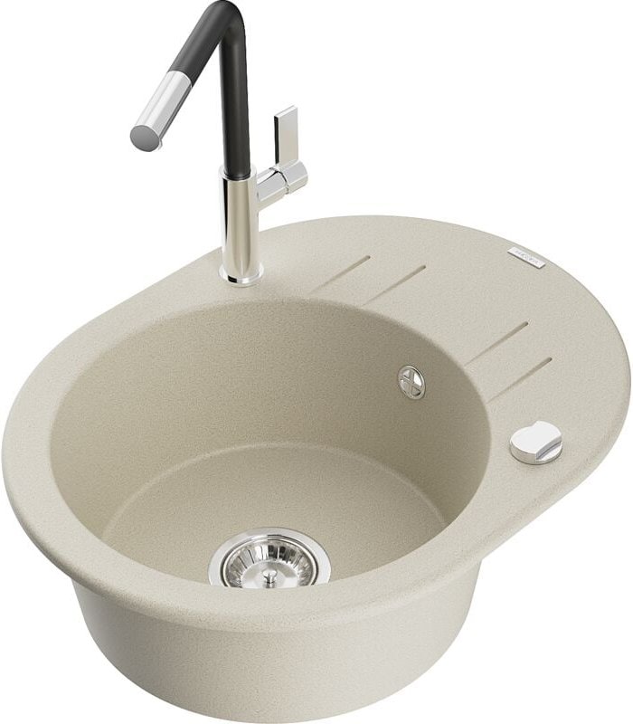 Kevin 1 Becken-Granitspüle mit Abtropffläche und Mischbatterie Flora, Beige - 6517-69-670401-0 - Mexen