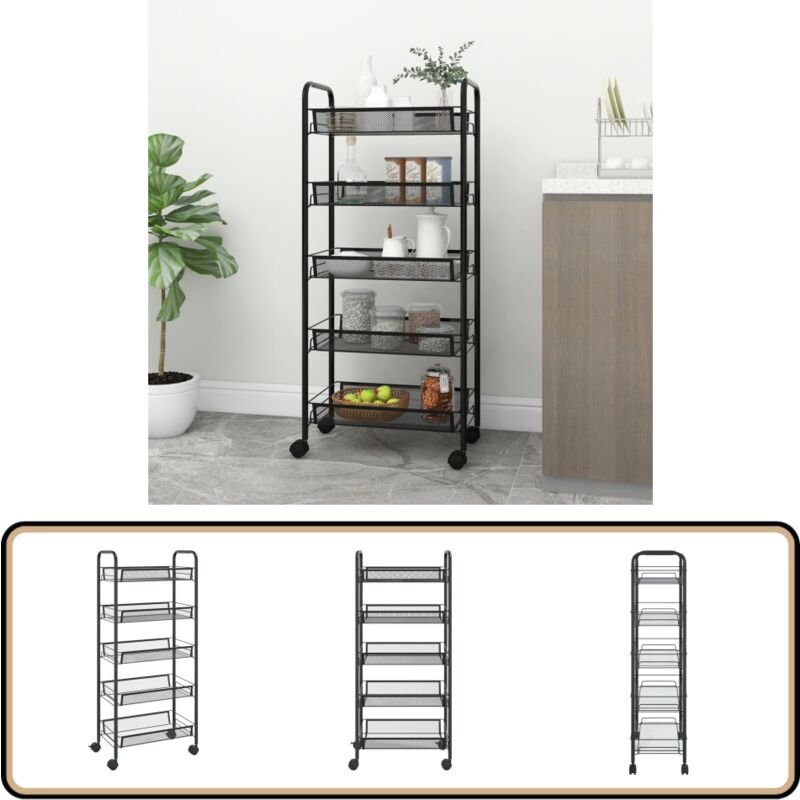 Küchenwagen 5 Etagen Schwarz 46x26x105 cm Eisen - Stauraum Optimieren - Küchenschrank - Rollwagen - Küchenorganisation -...