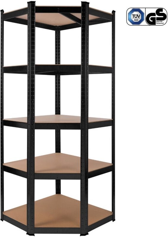 Arebos - Eckregal Schwerlastregal 180 x 70 x 70 cm 875 kg Kellerregal Steckregal Schwarz