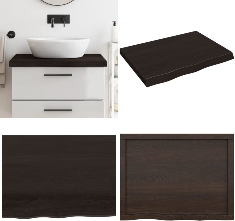 Waschtischplatte Dunkelbraun 80x60x(2-6)cm Massivholz Behandelt - Eichenholz Platte - Waschtischplatte - Arbeitsplatte -...