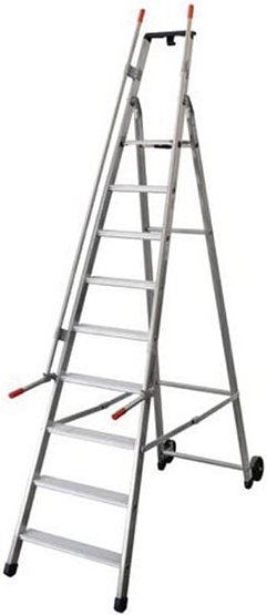 Thumbnail - Rollleiter mit 11 Stufen – maximale Arbeitshöhe 4,52m – Breite 0.68m – 2 klappbare Griffe - QM-11