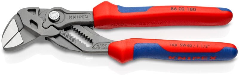 KNIPEX 86 02 180 SB Zangenschlüssel Zange und Schraubenschlüssel in einem Werkzeug mit Mehrkomponenten-Hüllen grau atram...