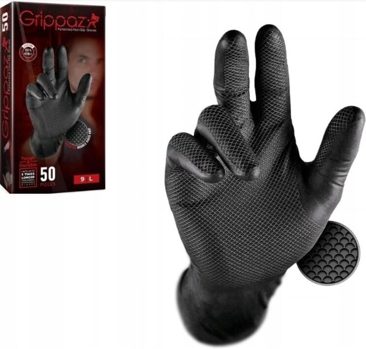 NITRIL-WERKSTATTHANDSCHUHE FÜR MECHANIKER, STRONG BLACK, GRIPPAZ L/9 - 25 Paar