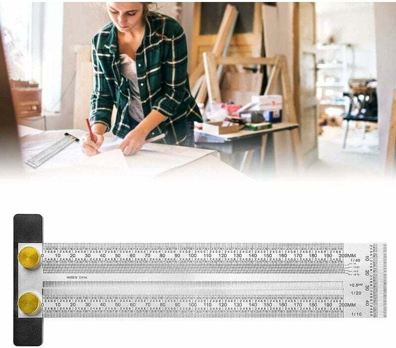 Ulisem - RulerMarking T-Lineal, hochpräzises Lineal für die Holzbearbeitung, Maßstab, Anreißlinie, Lineal mit Löchern, A...