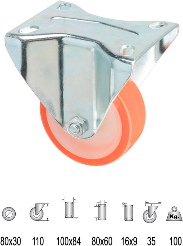 Starre, industrielle Rolle aus Polyurethan 80 mm.