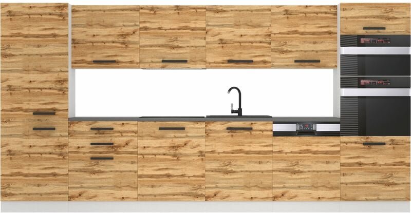 Küchenzeile Küchenblock Naomi - Küchenmöbel 360 cm Einbauküche Vollausstattung ohne Elektrogeräten mit Hängeschränke und...