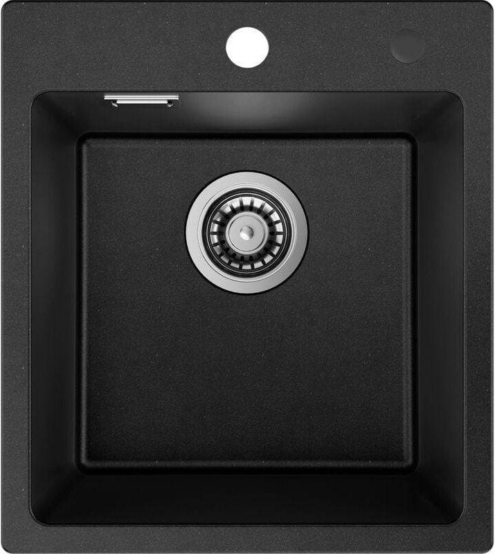 Granitspüle 40 x 45 cm Spülbecken Granit, Küchenspüle klein Granit Einbauspüle mit Siphon Ab- und Überlaufgarnitur - Aur...