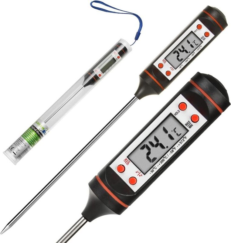 Jalleria - Digitales Stiftthermometer Einstichthermometer Lebensmittelthermometer -50°C bis ca. +300°C LCD-Anzeige