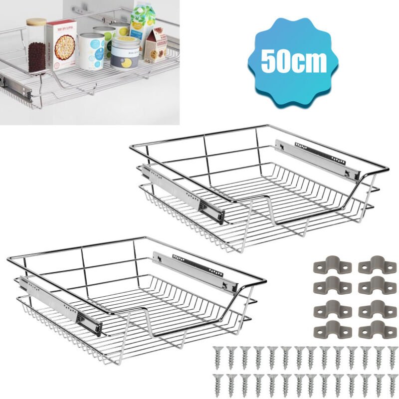 Thumbnail - Swanew 2x 50cm Küchenschublade Schubladen Drahtkorb TeleskopSchublade Ablagen Schrankauszug