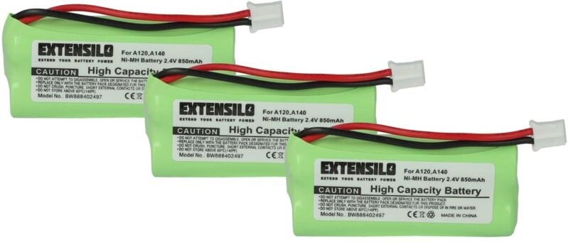 Extensilo - 3x Akku Ersatz für T436-U1, V30145-K1310-X359, S30852-D1640-X1, T382 für schnurlos Festnetz Telefon (850 mAh...