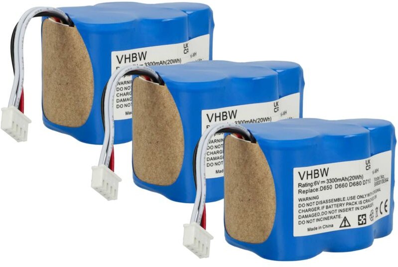 3x Akku Ersatz für 945-0005, 945-0006, 205-0001, 945-0024, LP43SC3300P5 für Saugroboter (3300 mAh, 6 v, NiMH) - Vhbw